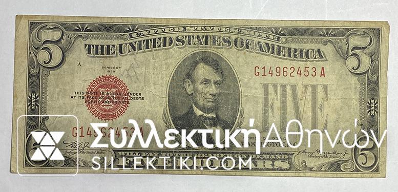 USA 5 Dollar 1928 Red F